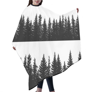 Personality  Set Of Vector Horizontal Banner Silhouettes Of Coniferous Treetops Forest (spruce,fir, Fir-tree). Hair Cutting Cape