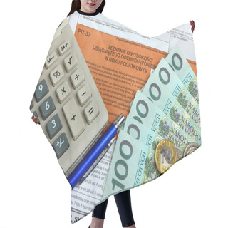 Personality  The Tax Form With Calculator, Money And Pen Hair Cutting Cape