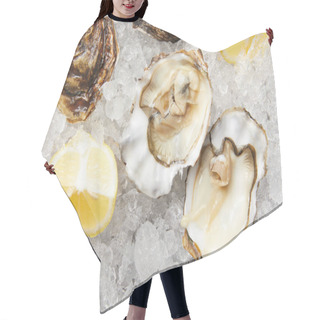 Personality  Fresh Oysters And Lemon Slices On Ice Hair Cutting Cape
