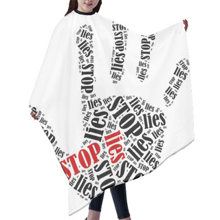 Personality  Word Cloud Illustration In Shape Of Hand Print Showing Protest. Hair Cutting Cape