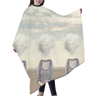 Personality  Three Equal  Persons  Hiding His Face With A Cloud, Conceptual Image Hair Cutting Cape