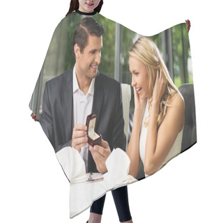Personality  Man Holding Box With Ring Making Propose To His Girlfriend Hair Cutting Cape