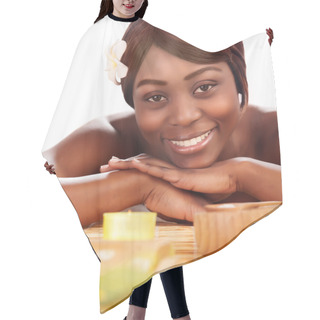 Personality  Afro Girl Enjoying Day Spa Hair Cutting Cape