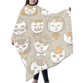 Personality  Cute Cats Retro Portraits Seamless Pattern. Hair Cutting Cape