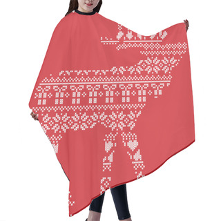 Personality  Scandinavian Nordic Winter Stitching  Knitting  Christmas Pattern In  In Reindeer Body  Shape  Including Snowflakes, Hearts Xmas Trees Christmas Presents, Snow, Stars, Decorative Ornaments  In Red Hair Cutting Cape