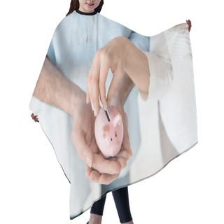 Personality  Mature Couple With Piggy Bank  Hair Cutting Cape