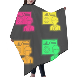 Personality  Analysing Four Color Glowing Neon Vector Icon Hair Cutting Cape