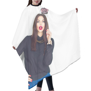 Personality  Girl Holding Funny Crown Hair Cutting Cape