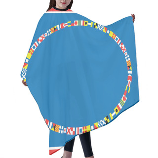 Personality  EPS8 Vector Oval Red, White And Blue Nautical Flags Border Or Frame. Hair Cutting Cape