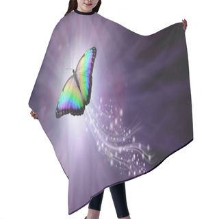Personality  Multicoloured Butterfly Taking Flight Into The Light - A Large Butterfly Rising Up With A Trail Of Sparkles Against A Purple Radiating Background Into The Light With Copy Space                                Hair Cutting Cape