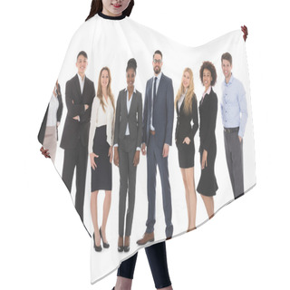 Personality  Portrait Of Happy Businesspeople  Hair Cutting Cape