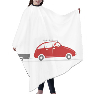 Personality  Man Driving Red Car With Boxes On The Roof Rack Hair Cutting Cape