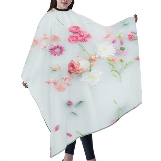 Personality  Top View Of Various Beautiful Colorful Flowers In Milk Background Hair Cutting Cape