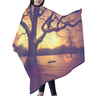 Personality  Calm Winter Landscape With Abandoned Tree Swing Hair Cutting Cape