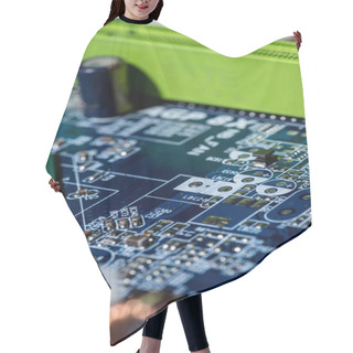 Personality  Close Up View Of Computer Motherboard With Chip Hair Cutting Cape