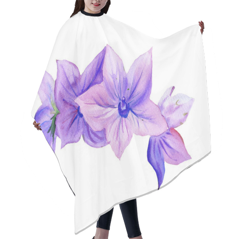 Personality  Watercolor painting Campanula, flowers hair cutting cape