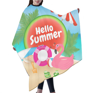 Personality  Hello Summer Season Background And Objects Design With Flamingo  Hair Cutting Cape