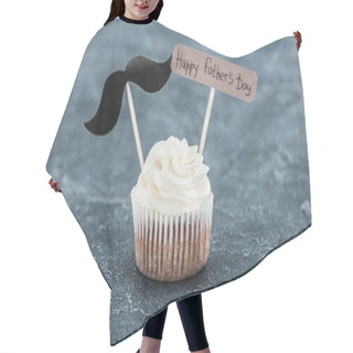 Personality  Delicious Cupcake With Mustache Sign And Happy Fathers Day Inscription On Concrete Surface Hair Cutting Cape