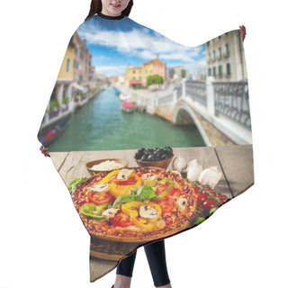 Personality  Rustic Pizza With Old City Italy Background Hair Cutting Cape