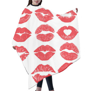 Personality  Lipstick Kiss Print Isolated Vector Big Set. Red Vector Lips Set. Different Shapes Of Female Sexy Red Lips. Sexy Lips Makeup, Kiss Mouth. Female Mouth. Print Of Lips Kiss Vector Background. Hair Cutting Cape