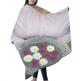 Personality  Woman Holding Flower Dish Hair Cutting Cape