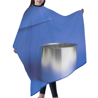 Personality  Metal Shiny Can On Bright Blue Background With Copy Space Hair Cutting Cape
