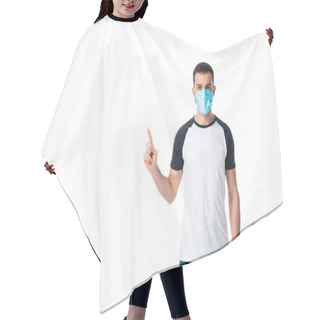 Personality  Man In Medical Mask Pointing With Finger Isolated On White  Hair Cutting Cape