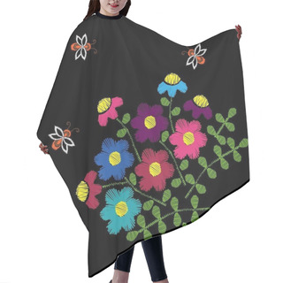 Personality  Embroidery Stitches Imitation Ethnic Floral Pattern With Flower  Hair Cutting Cape