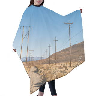 Personality  Dirt Road Along Power Poles In California High Desert Against Blue Sky Hair Cutting Cape