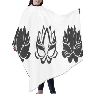 Personality  Lotus Flowers Silhouettes. Set Of Three Vector Illustrations. Hair Cutting Cape