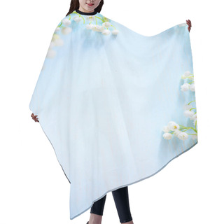 Personality  Spring Flower Border On Blue Background; White Spring Blossom Border; Copy Spac Hair Cutting Cape