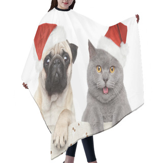 Personality  Dog And Cat In Red Christmas Hat Hair Cutting Cape