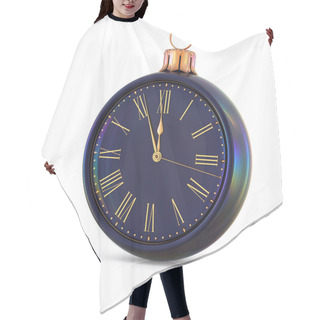 Personality  Christmas Ball Clock New Year's Eve Midnight Last Hour Countdown Pressure. Decoration Time Ornament Black Adornment Bauble. Happy Wintertime Holidays Begin. 3d Rendering Hair Cutting Cape