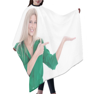 Personality  Attractive Smiling Business Woman Presenting - Isolated Over Whi Hair Cutting Cape