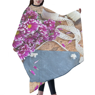 Personality  Fresh Flowers On Wooden Background Hair Cutting Cape