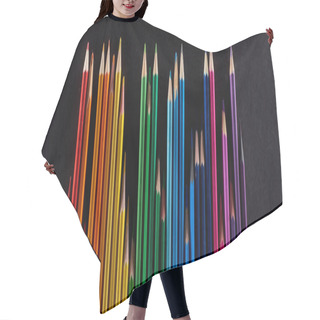 Personality  Panoramic Shot Of Rainbow Spectrum Made With Straight Row Of Color Pencils Isolated On Black Hair Cutting Cape