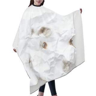 Personality  Top View Of Empty Crumpled And Burnt Vintage Paper On White Background Hair Cutting Cape