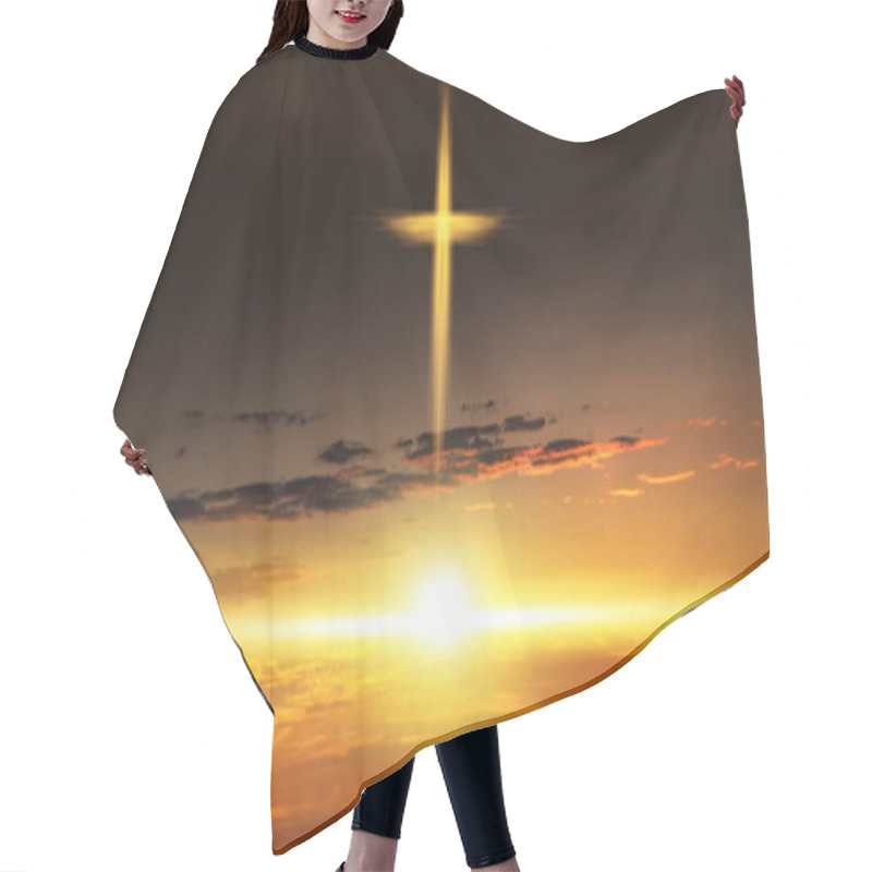 Personality  Heavenly Cross Religion Symbol Shape Dramatic Nature Background Glowing Cross hair cutting cape