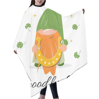 Personality  St. Patrick Illustration With A Little Gnome Dressed In Green.  Hair Cutting Cape