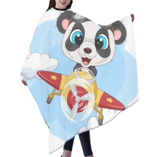 Personality  Vector Illustration Of Cartoon Little Panda Operating A Plane Hair Cutting Cape