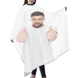 Personality  Man Gesturing Thumbs Up Sign  Hair Cutting Cape