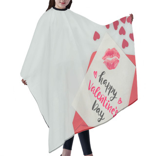 Personality  Top View Of Happy Valentines Day Postcard With Lips Print In Envelope Isolated On White Hair Cutting Cape