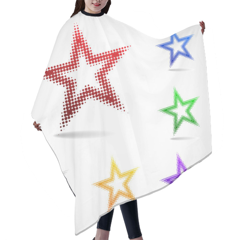 Personality  A rotated star icon made of halftone dots hair cutting cape