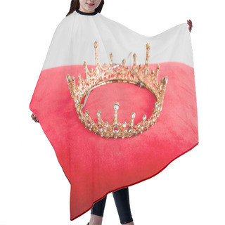 Personality  Royal Crown On Red Pillow Isolated On White Hair Cutting Cape