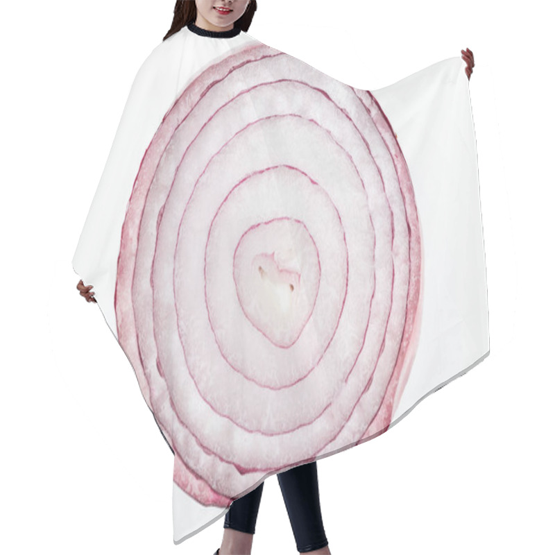 Personality  Close Up View Of Juicy Organic Fresh Textured Onion Slice Isolated On White Hair Cutting Cape