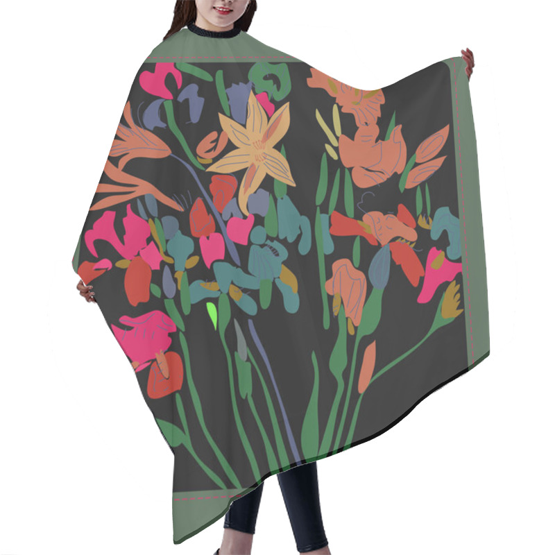 Personality  Set Card With Floral Motif, Color Space. Hair Cutting Cape