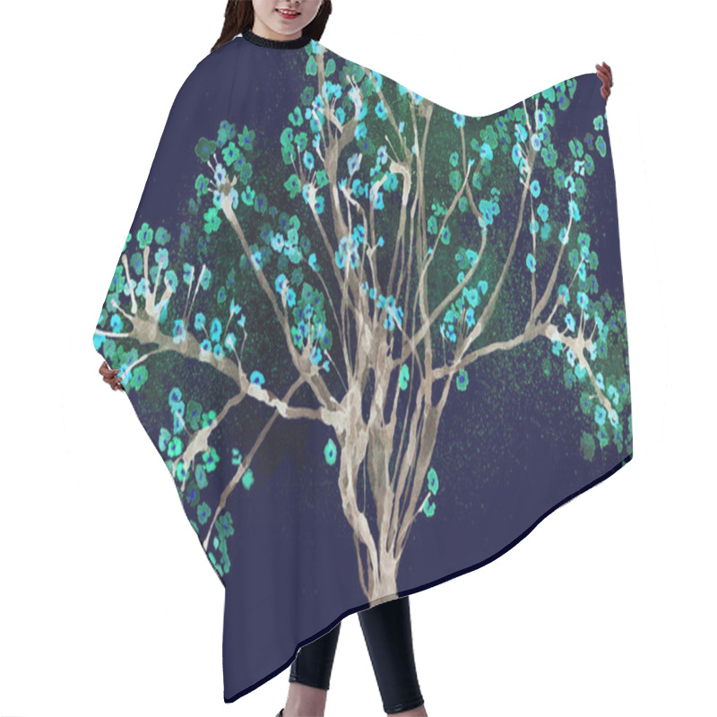 Personality  Fantasy Of Greenish And Turquoise Blossoms Against A Dark Blue Sky. Hair Cutting Cape