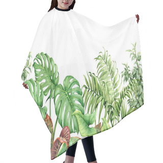Personality  Hand Drawn Tropical Plants. Seamless Line Horizontal Border Made With Watercolor Exotic Green Rainforest Foliage On White Background.  Hair Cutting Cape