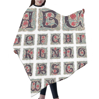 Personality  Antique Gothic Alphabet Letters In Vintage Colors.  Hair Cutting Cape