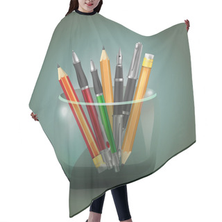 Personality  Set Icons Pen And Pencil Vector Illustration Hair Cutting Cape